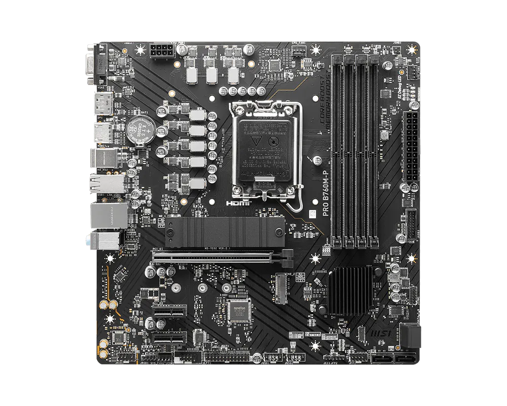 MSI PRO B760M-P Motherboard, Lightning Gen 4 PCI-e with Steel Armor, Supports DDR5 Memory, Dual Channel DDR5 6800+MHz (OC), Black