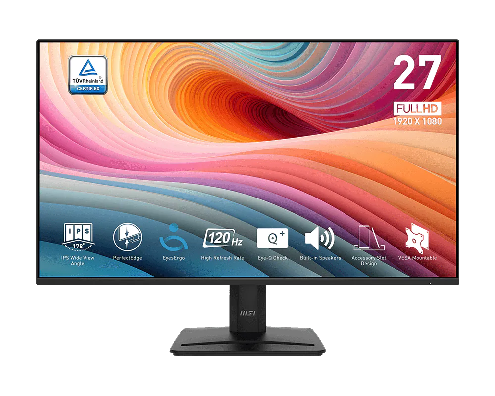 MSI PRO MP275 E2 27″ Business Productivity Monitor, 1920 x 1080 (FHD) IPS Panel, 120Hz Refresh Rate, 1ms (MPRT) / 4ms (GTG) Response Time, Black