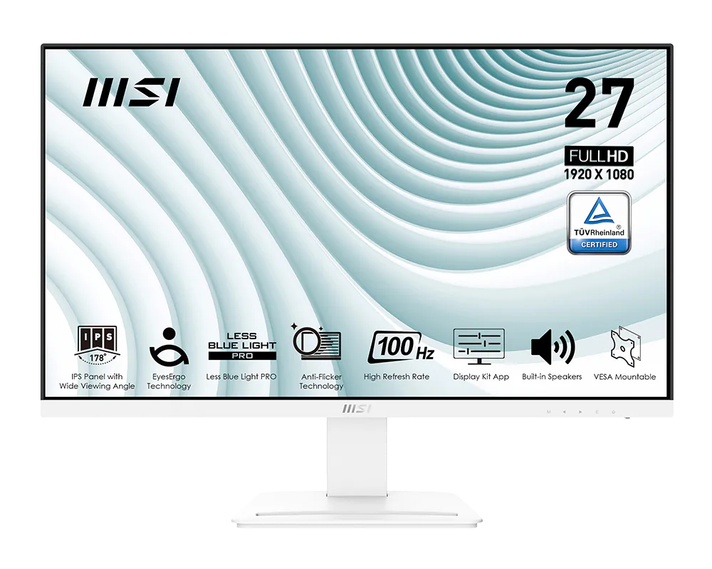 MSI PRO MP273AW 27″ Business Productivity Monitor, 1920 x 1080 (FHD) IPS Panel, 100Hz Refresh Rate, 1ms (MPRT) / 4ms (GTG) Response Time, White
