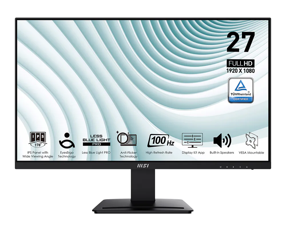 MSI PRO MP273A 27″ Business Productivity Monitor, 1920 x 1080 (FHD) Display, IPS Panel, 100Hz Refresh Rate, 1ms (MPRT) / 4ms (GTG) Response Time, Black