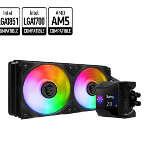 MSI MPG CORELIQUID D240 Liquid Cooler, 2.4” Customizable IPS display, Latest CPU socket supported: Intel LGA 1700 & AMD AM5, Black
