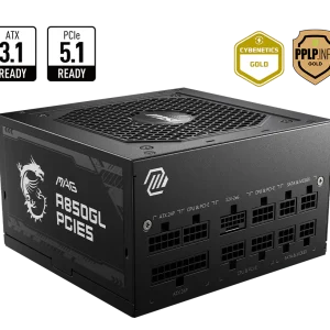 MSI MAG A850GL PCIE5 Fully Modular Power Supply, ATX 3.0 compatible, native PCIe 5.0 connector, 80 Plus Gold certified for high efficiency, Black
