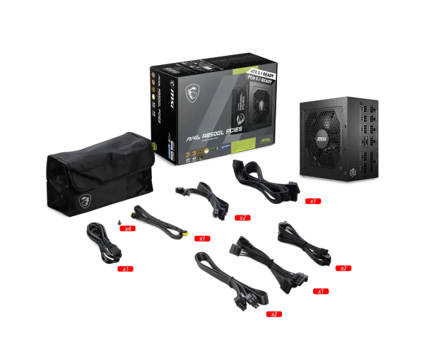 MSI MAG A850GL PCIE5 Fully Modular Power Supply, ATX 3.0 compatible, native PCIe 5.0 connector, 80 Plus Gold certified for high efficiency, Black - Image 5