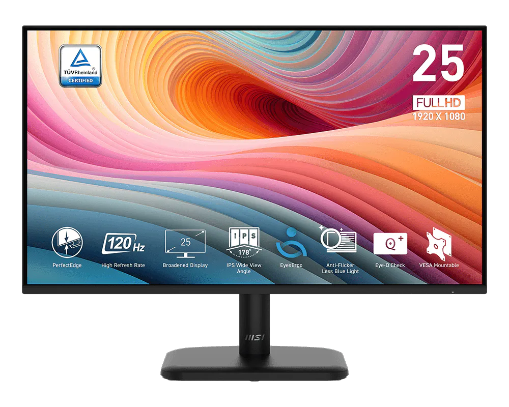 MSI PRO MP251L E2 25″ Business Productivity Monitor, 120Hz high refresh rate, Standard VESA mountable design, Black