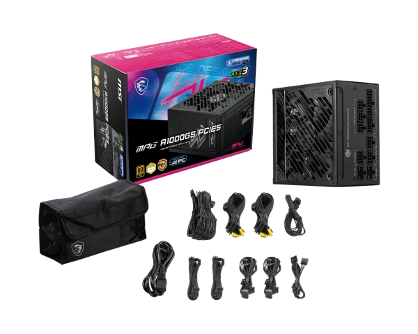 MSI MPG A1000GS PCIE5 Fully Modular Power Supply, 80 PLUS Gold certified, Supports Nvidia® GeForce RTXTM 50 series graphics cards, Black - Image 2