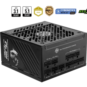 MSI MPG A1000GS PCIE5 Fully Modular Power Supply, 80 PLUS Gold certified, Supports Nvidia® GeForce RTXTM 50 series graphics cards, Black