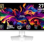 MSI MAG 272QPW QD-OLED X28 27" Gaming Monitor, 2560x1440 (WQHD) QD-OLED panel, 280Hz refresh rate, rapid 0.03ms (GtG) response time, HDMI™ 2.1, White
