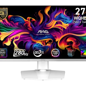 MSI MAG 272QPW QD-OLED X28 27" Gaming Monitor, 2560x1440 (WQHD) QD-OLED panel, 280Hz refresh rate, rapid 0.03ms (GtG) response time, HDMI™ 2.1, White