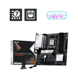 MSI PRO B850M-A WIFI Motherboard, Socket AM5, Supports AMD Ryzen™ 9000/ 8000/ 7000 Series Desktop Processors, Wi-Fi 7, Black