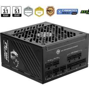 MSI MPG A1250GS PCIE5 Fully Modular Power Supply, 80 PLUS Gold certified, Supports Nvidia® GeForce RTXTM 50 series graphics cards, Black