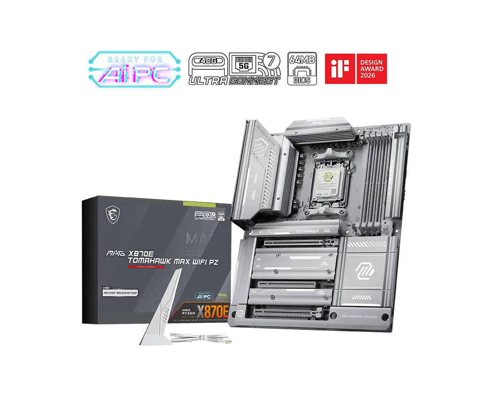 MSI MAG X870E TOMAHAWK MAX WIFI PZ Motherboard, Supports AMD Ryzen™ 9000/ 8000/ 7000 Series Desktop Processors, Socket AM5, Wi-Fi 7