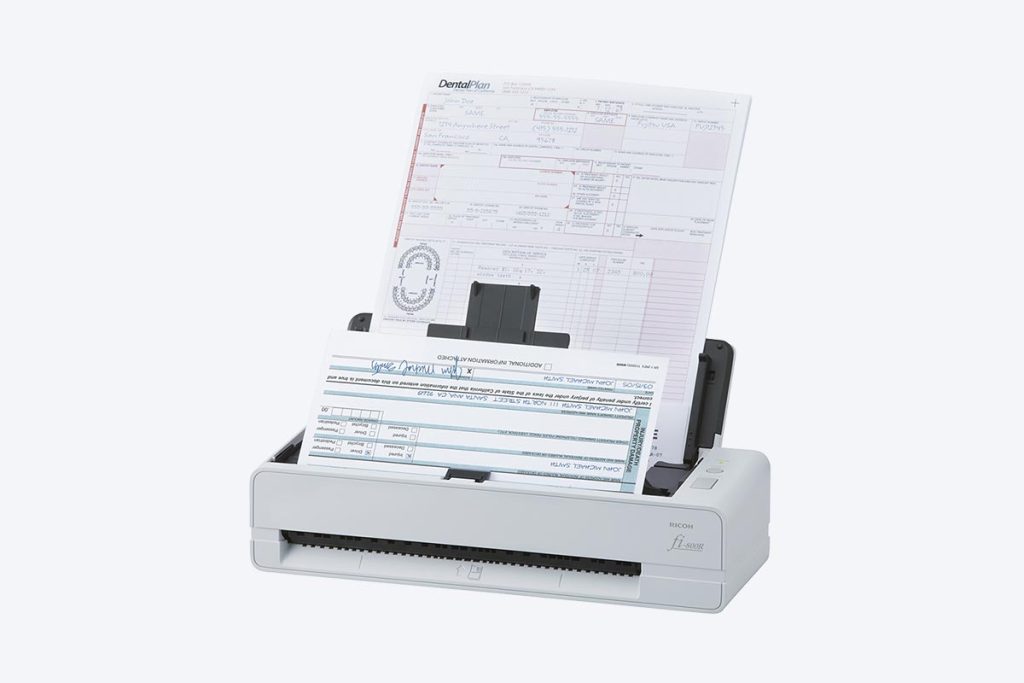 Ricoh Fi-800R Ultra-compact Document Scanner, double-sided scanning speeds up to 40 pages per minute, White