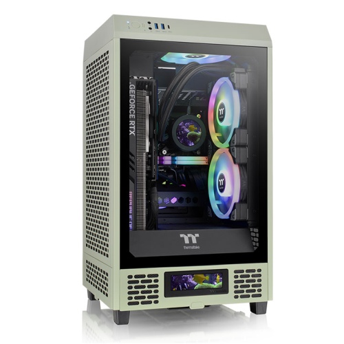 Thermaltake The Tower 200 Mini Chassis, RTX 4090 GPU & Standard PSU Support, Vertical Mini-ITX Space-Saving Design, Two Pre-installed 140mm CT140 White Fans, Matcha Green