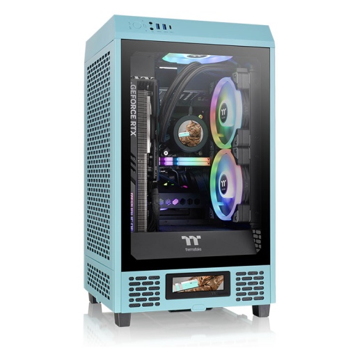 Thermaltake The Tower 200 Mini Chassis, RTX 4090 GPU & Standard PSU Support, Vertical Mini-ITX Space-Saving Design, Two Pre-installed 140mm CT140 White Fans, Turquoise
