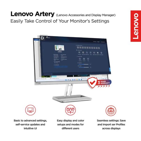Lenovo L27i-4A 27" Monitor, IPS panel, 100Hz refresh rate, 1ms MPRT Response Time, 99% sRGB color coverage, Silver - Image 4