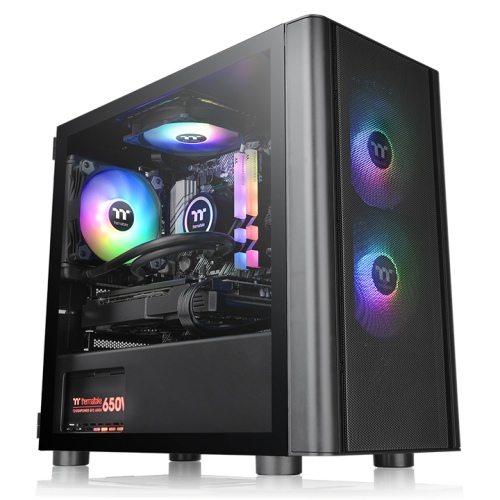 Thermaltake V150 Tempered Glass ARGB Breeze Micro Chassis, Three Pre-installed 120mm ARGB Fans, High-Airflow Breeze Mesh Design, Micro ATX Motherboard Support, Black