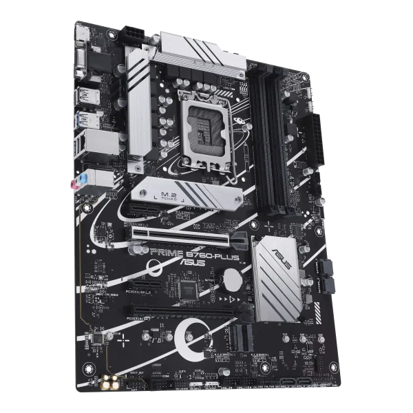 ASUS Prime B760-PLUS, an Intel® B760 LGA 1700 ATX motherboard with PCIe 5.0, three PCIe 4.0 M.2 slots, DDR5, Realtek 2.5Gb Ethernet, DisplayPort, VGA, HDMI™, SATA 6 Gbps, USB 3.2 Gen 2x2 Type-C®, front USB 3.2 Gen 1 Type-C®, Thunderbolt™ (USB4®) support, Aura Sync - Image 2