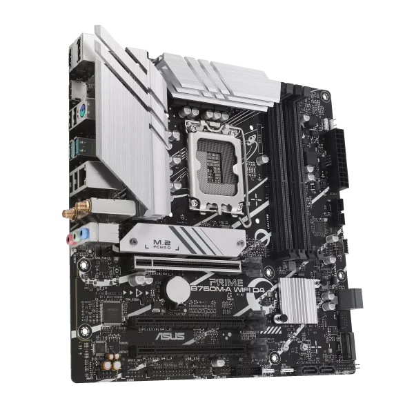 ASUS PRIME B760M-A WIFI D4 Intel® B760 (LGA 1700) mATX motherboard, PCIe 4.0, two M.2 slots, Realtek 2.5Gb Ethernet, Wi-Fi 6, DisplayPort, Dual HDMI®, SATA 6 Gbps, rear USB 3.2 Gen 2, front USB 3.2 Gen 1 Type-C®, Aura Sync - Image 2