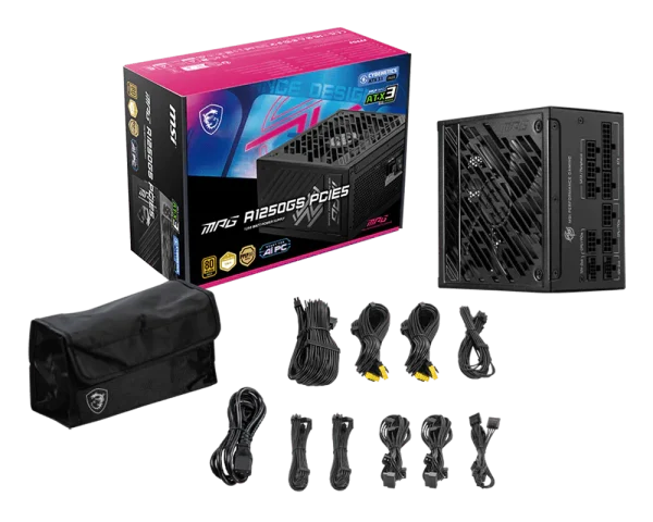 MSI MPG A1250GS PCIE5 Fully Modular Power Supply, 80 PLUS Gold certified, Supports Nvidia® GeForce RTXTM 50 series graphics cards, Black - Image 2