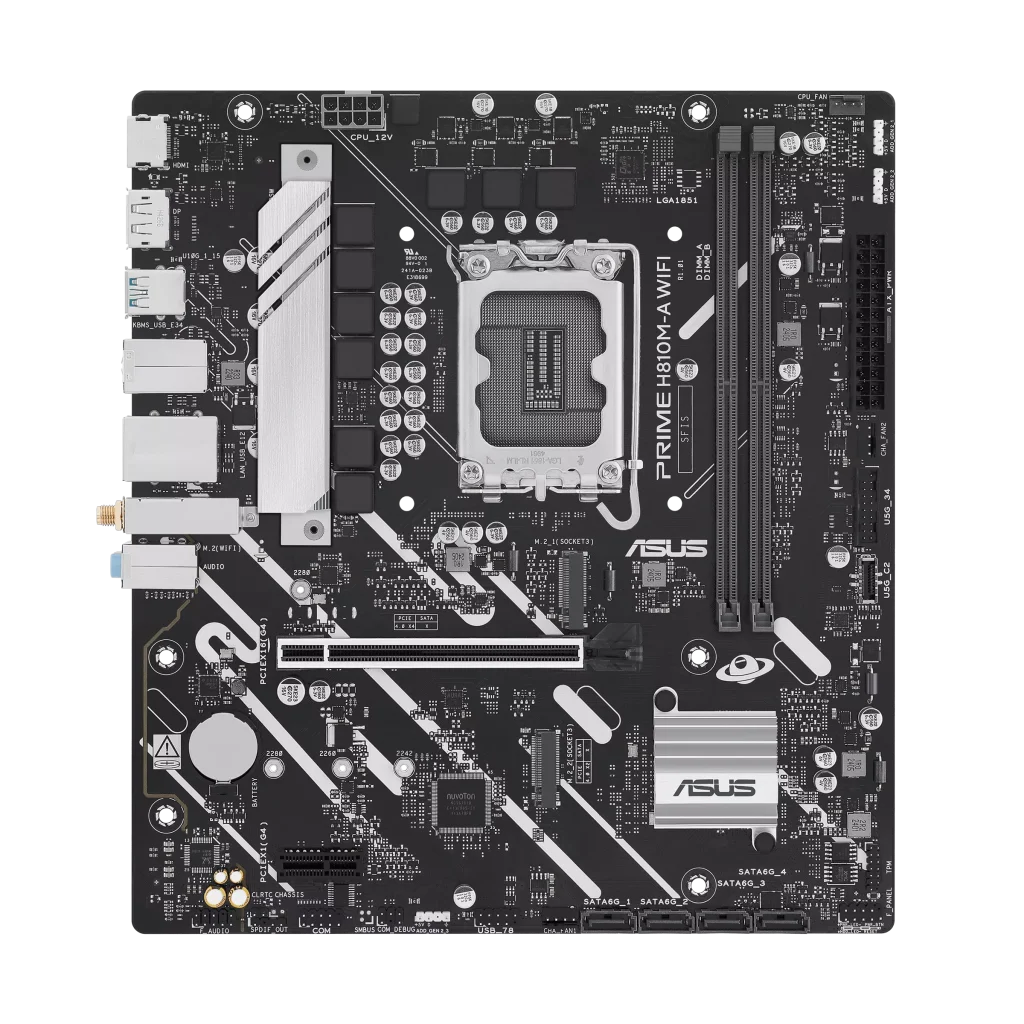 ASUS PRIME H810M-A WIFI Motherboard, WiFi 6, USB 10Gbps Type-A, USB 5Gbps Type-C, PCIe 4.0 M.2, Aura Sync