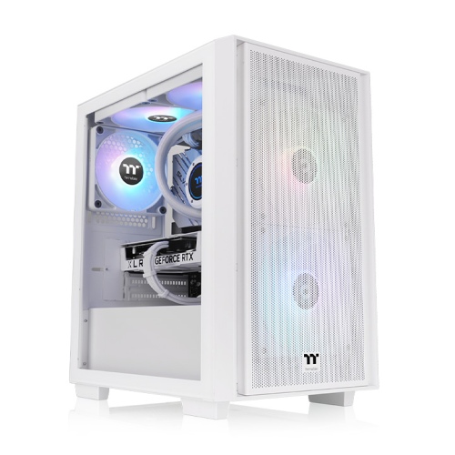 Thermaltake Versa H16 TG ARGB Micro Tower Chassis, Three Pre-installed 120mm ARGB Lite Fans, Tempered Glass Left Panel, High-Airflow Mesh Front Panel, White