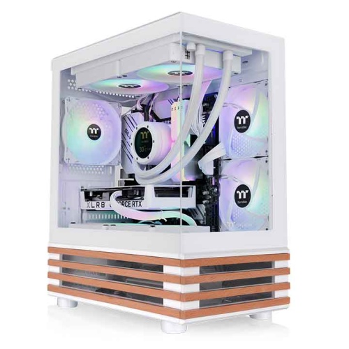Thermaltake View 170 WS ARGB Micro Chassis, Stylish Wood Element Accents, Dual Tempered Glass Panels (Front & Left), Two Pre-installed 120mm ARGB Lite Reverse Fans, White