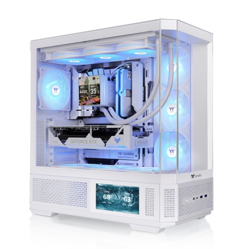 Thermaltake View 370 TG ARGB Mid Tower Chassis, Hidden-Connector Motherboard Support, Optional 6.0” LCD Screen Kit Compatible, Pre-installed SF360 ARGB PWM Reverse Fan, White