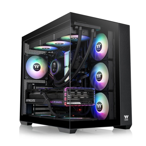 Thermaltake View 380 TG ARGB Mid Tower Chassis, Hidden-Connector Motherboard Support, Dual Chamber Thermal Design, Four Pre-installed 120mm ARGB Lite Fans, Black