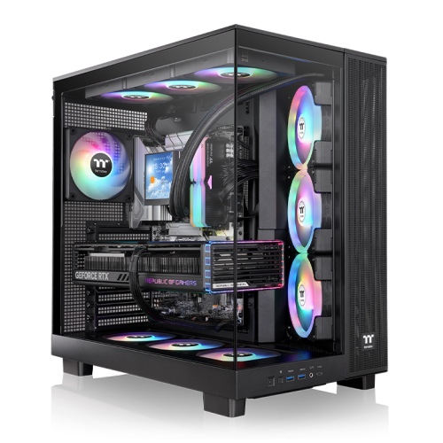 Thermaltake View 380 XL TG ARGB Mid Tower Chassis, Hidden-Connector Motherboard Support, Dual-Chamber Thermal Design, Dual 360mm Radiator Support (Top & Side), Black