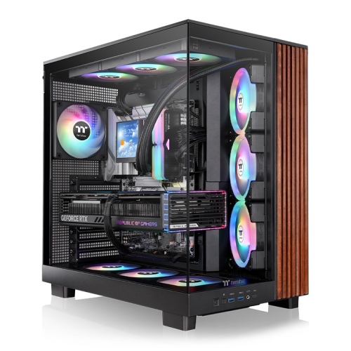 Thermaltake View 380 XL WS ARGB Mid Tower Chassis, Stylish Wood Element Accents, Hidden-Connector Motherboard Support, Dual-Chamber Thermal Design, Black