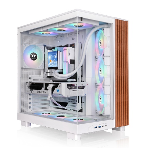 Thermaltake View 380 XL WS ARGB Mid Tower Chassis, Stylish Wood Element Accents, Hidden-Connector Motherboard Support, Dual-Chamber Thermal Design, White