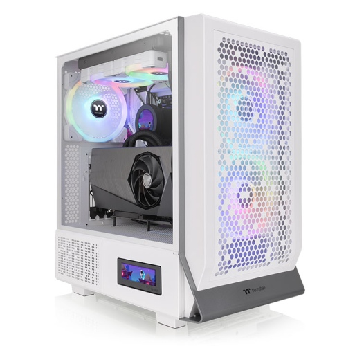 Thermaltake Ceres 300 TG ARGB Mid Tower Chassis, 55% Perforated High-Airflow Panels, Three Pre-installed CT140 Fans, Dual 360mm/280mm Radiator Support, White