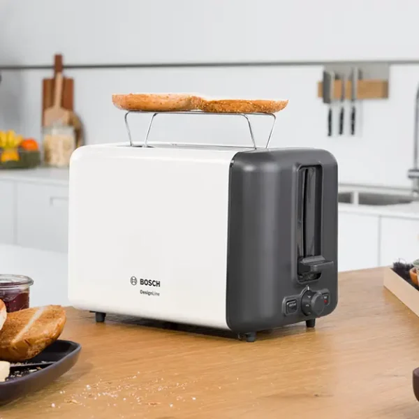 Bosch DesignLine Stainless Steel Compact Toaster, Two Slice, White - Image 3