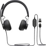 Logitech Zone Wired Headset with Advanced Noise Canceling Mic, UC Version, USB, Graphite, 981-000875