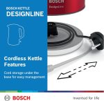 Bosch DesignLine Cordless Electric Kettle, 1.7L Usable volume, 3000W, Red - Image 3
