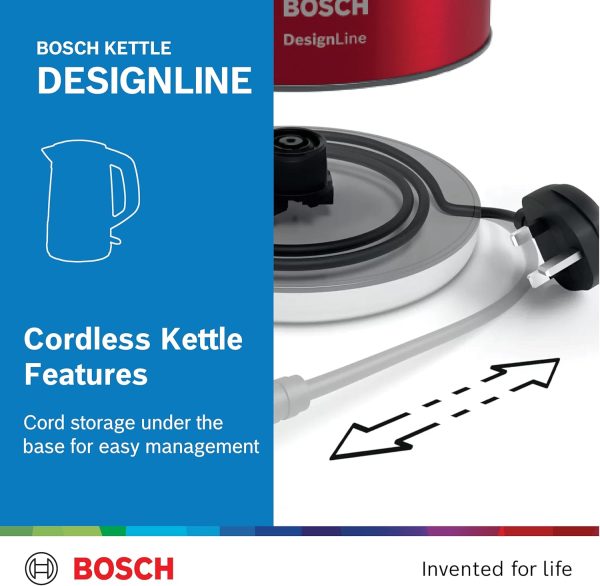 Bosch DesignLine Cordless Electric Kettle, 1.7L Usable volume, 3000W, Red - Image 3