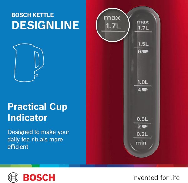 Bosch DesignLine Cordless Electric Kettle, 1.7L Usable volume, 3000W, Red - Image 5