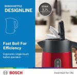 Bosch DesignLine Cordless Electric Kettle, 1.7L Usable volume, 3000W, Red - Image 4