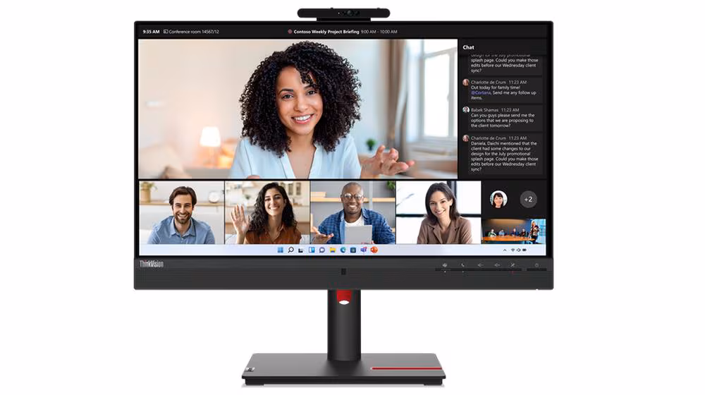 LENOVO THINKVISION T24MV-30 24″ FHD IPS Monitor, 75Hz refresh rate, 4 ms response time, 5MP IR+RGB camera, 2x5W integrated speakers, Black