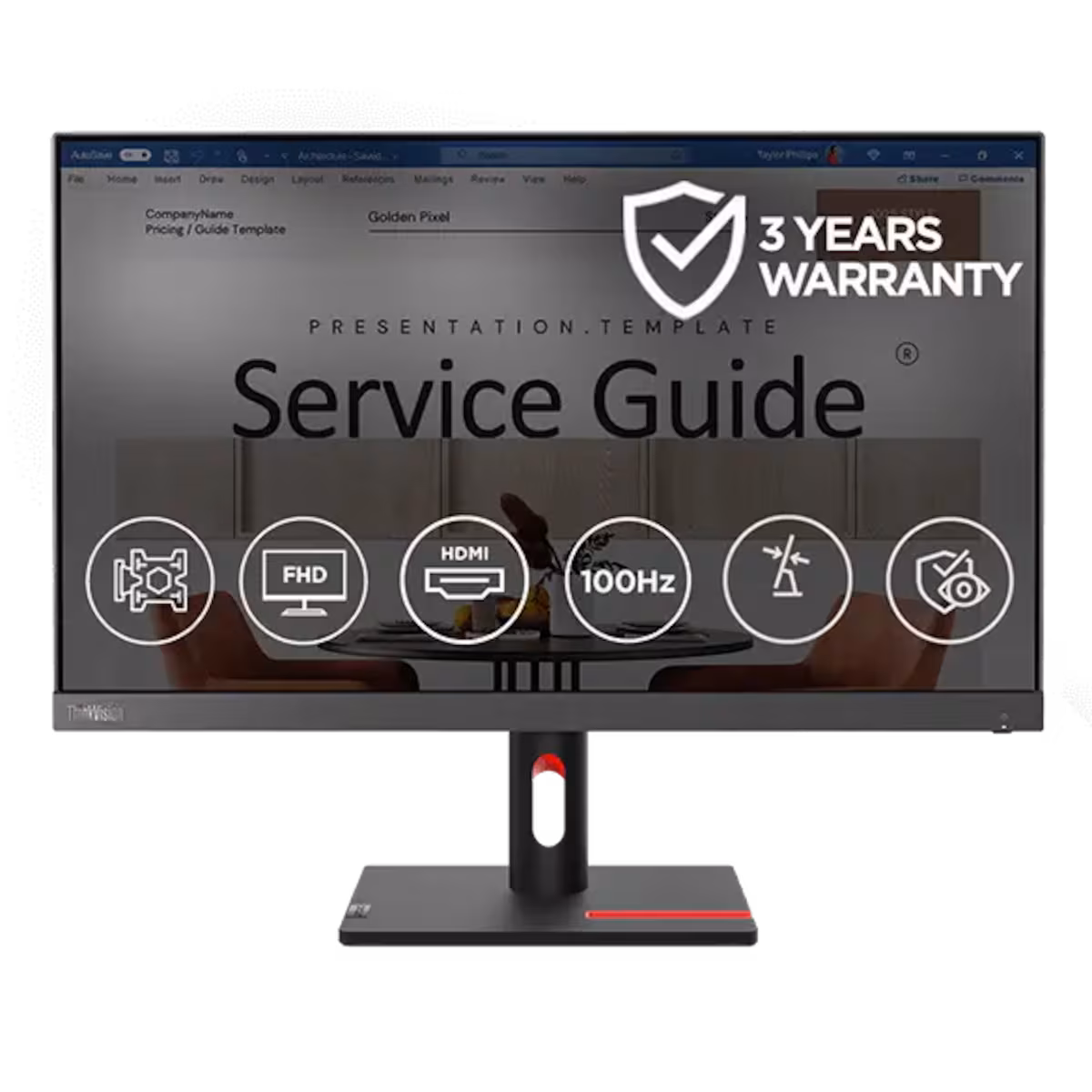 Lenovo ThinkVision S24i-30 24″ FHD Monitor, IPS Panel, 99% sRGB, 100 Hz Refresh Rate, Black