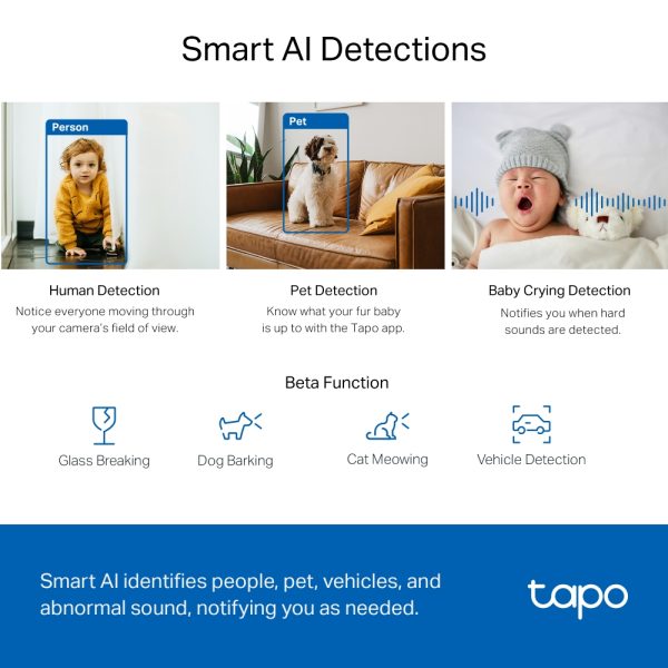 TP-Link Tapo TC72 Pan/Tilt AI Home Security Wi-Fi Camera, White - Image 5
