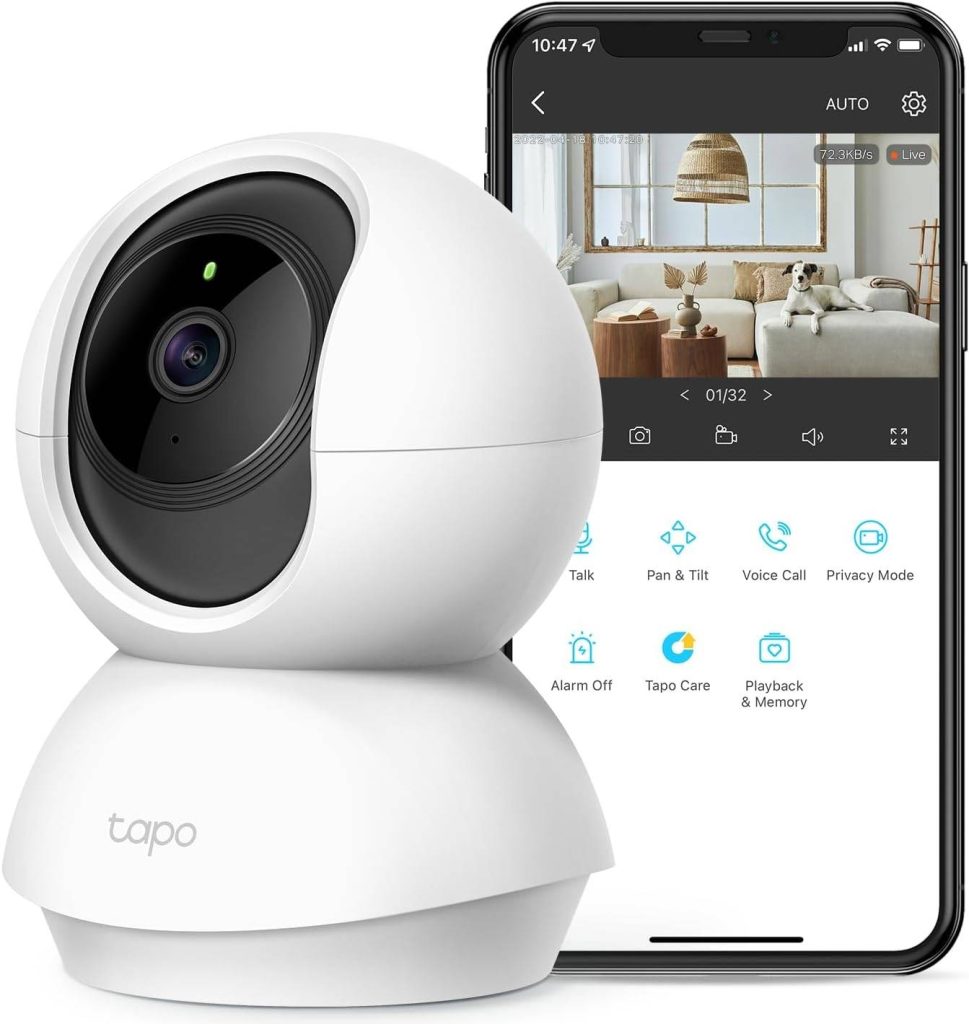 TP-Link Tapo C210 Pan/Tilt Home Security Wi-Fi Camera, 2K 3mp high-definition video, Night Vision, Motion Detection and Alerts, White