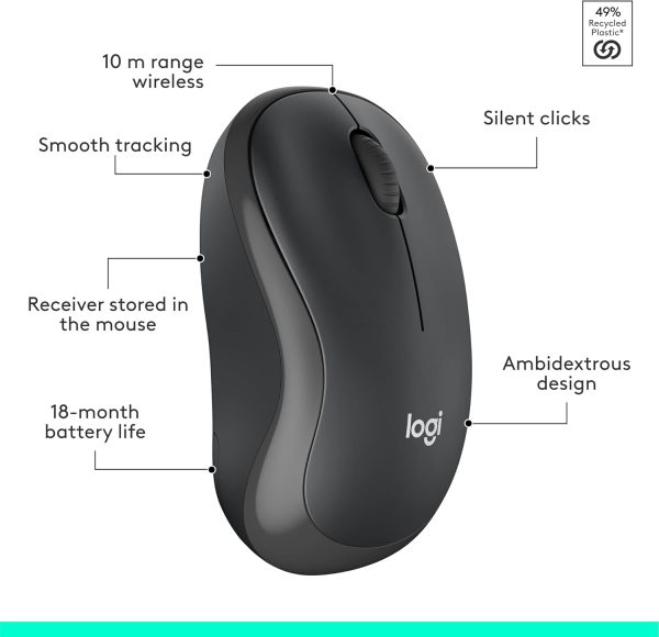 Logitech MK295 Silent Wireless Mouse & Keyboard Combo with SilentTouch Technology, Full Numpad, Advanced Optical Tracking, Lag-Free Wireless, 90% Less Noise, AR Keyboard - Graphite, 920-009801 - Image 5