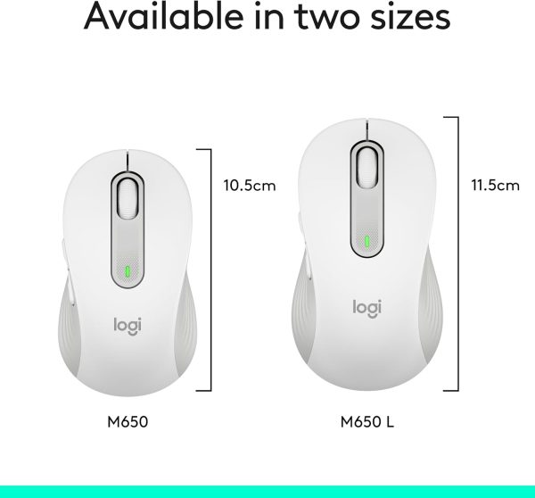 Logitech Signature M650 Wireless Mouse - For Small to Medium Sized Hands, 2-Year Battery, Silent Clicks, Customizable Side Buttons, Bluetooth, PC/Mac/Multi-Device/Chromebook - White, 910-006255 - Image 9