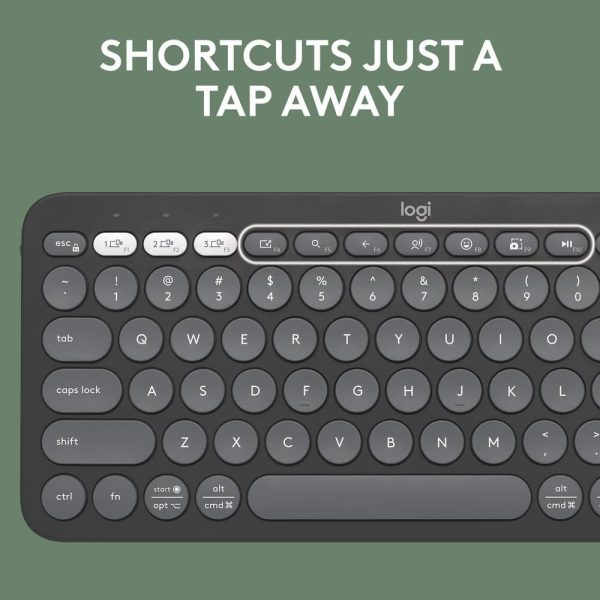 Logitech Pebble Keys 2 K380s, Multi-Device Bluetooth Wireless Keyboard with Customisable Shortcuts, Slim and Portable, Easy-Switch for Windows, macOS, iPadOS, Android, Chrome OS, ARA Layout - Graphite, 920-011867 - Image 4