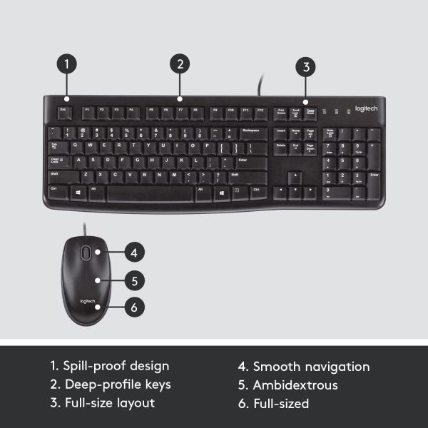 Logitech MK120 Wired Keyboard and Mouse for Windows, Optical Wired Mouse, USB Plug and Play, Full Size, PC/Laptop, US Layout, Black, 920-002562 - Image 6