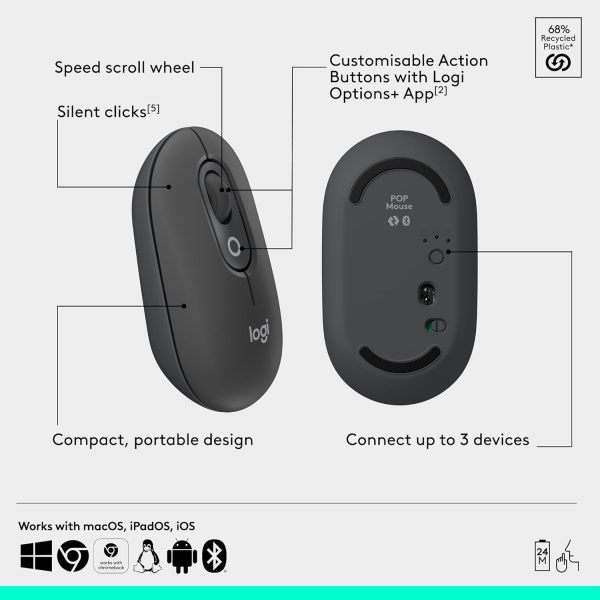 Logitech POP ICON COMBO, Bluetooth keyboard and mouse combo, comfortable typing, programmable keys and buttons, quiet clicks, Easy-Switch up to 3 devices - Graphite, 920-013140 - Image 7