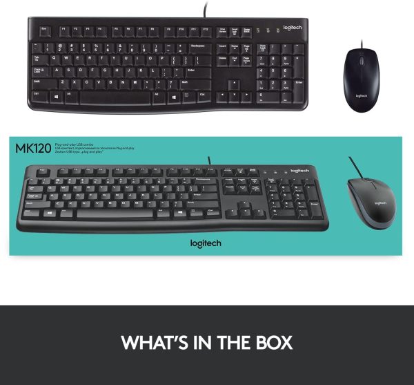 Logitech MK120 Wired Keyboard and Mouse for Windows, Optical Wired Mouse, USB Plug and Play, Full Size, PC/Laptop, US Layout, Black, 920-002562 - Image 8