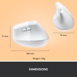 Logitech Lift Vertical Ergonomic Mouse, Wireless, Bluetooth or Logi Bolt USB receiver, Quiet clicks, 4 buttons, compatible with Windows/macOS/iPadOS, Laptop, PC - Off White, 910-006475 - Image 9