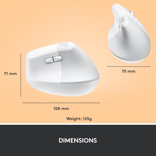 Logitech Lift Vertical Ergonomic Mouse, Wireless, Bluetooth or Logi Bolt USB receiver, Quiet clicks, 4 buttons, compatible with Windows/macOS/iPadOS, Laptop, PC - Off White, 910-006475 - Image 9